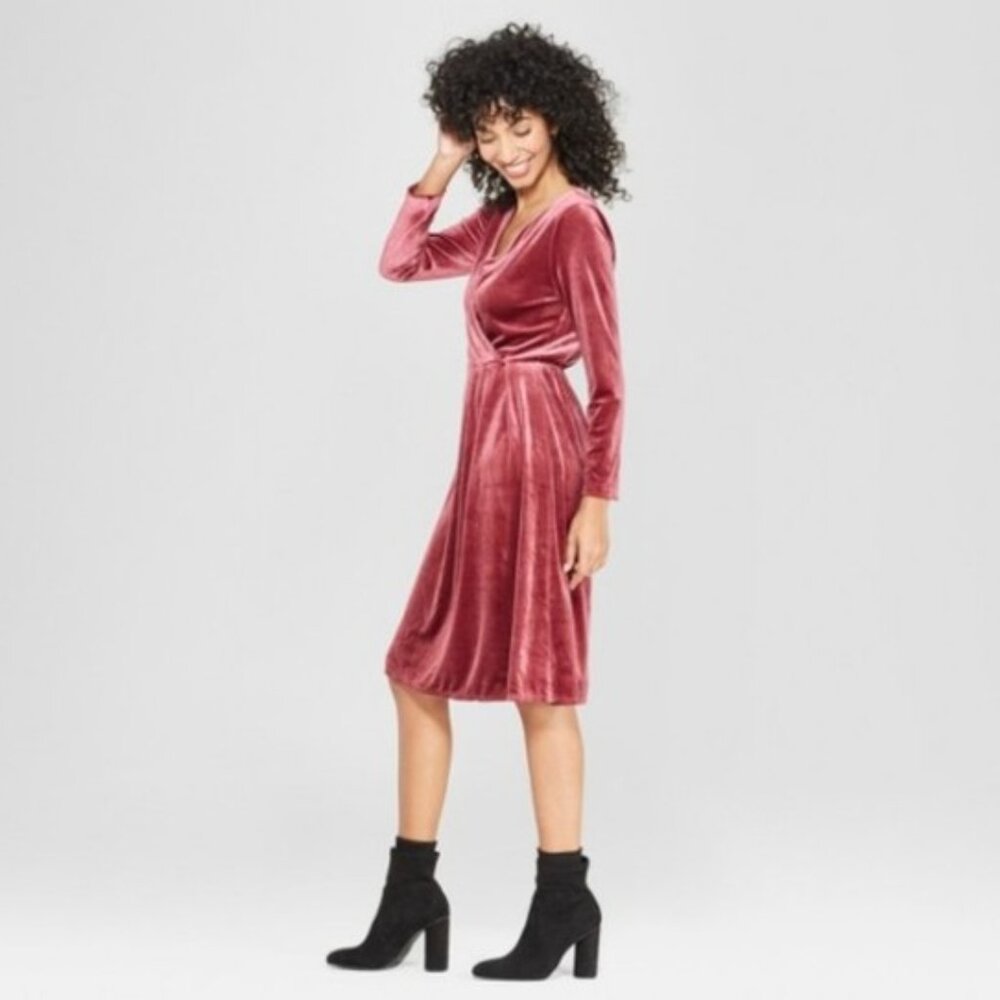 A New Day Berry Burgundy Red Velour Wrap Bodice V Midi Dress XXL NWOT - Picture 2 of 4